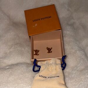 Louis Vuitton Gold-tone LV Logo Stud Earrings